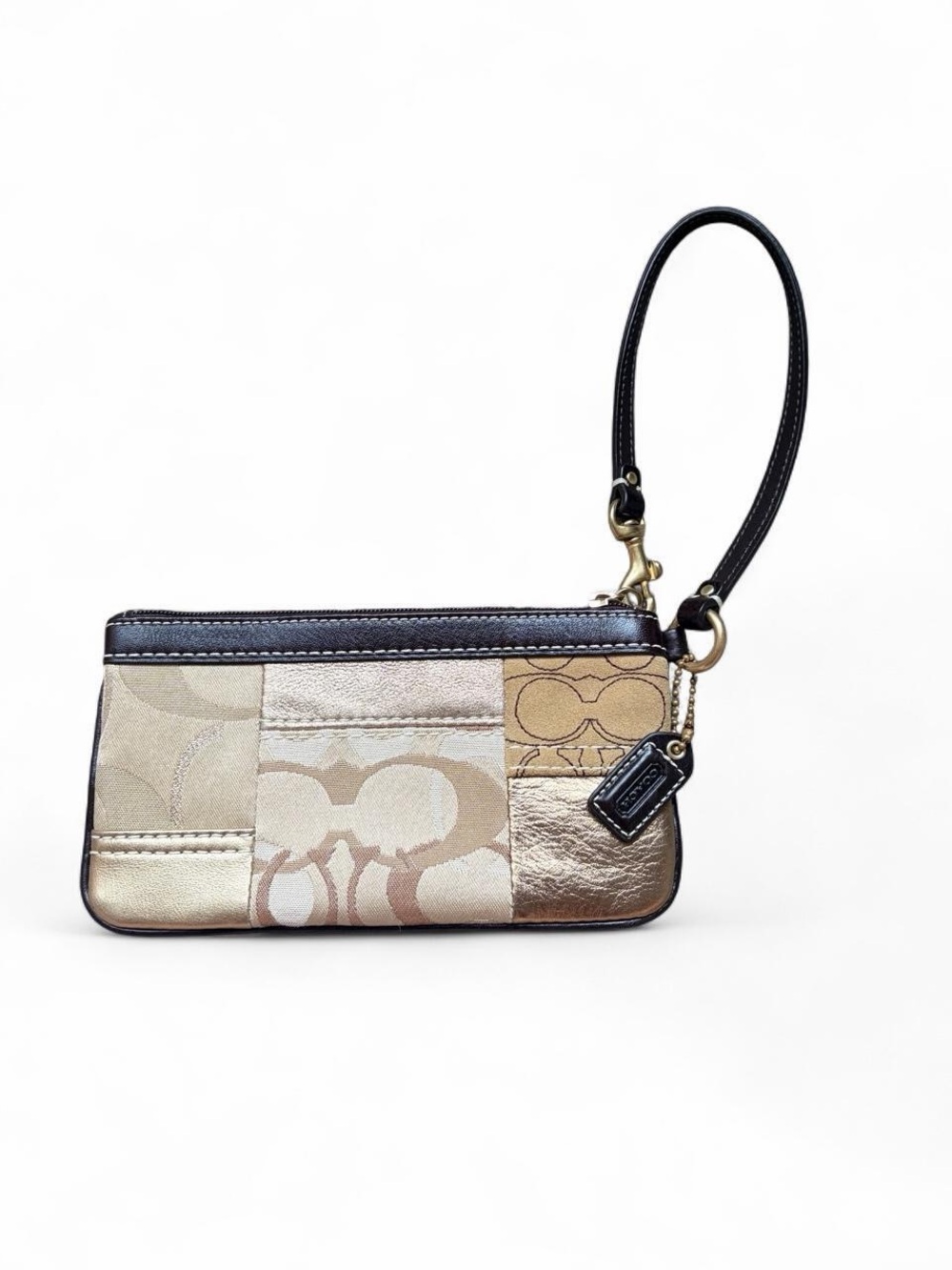 Coach Metallic Patchwork Wristlet - Gold